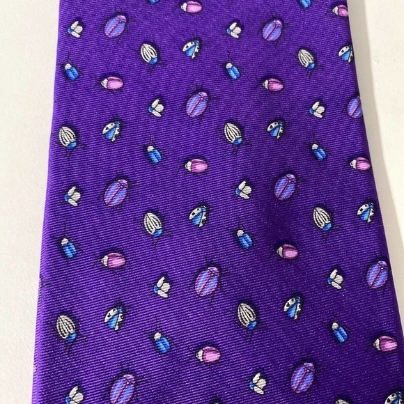 Brooks Brothers Makers Purple Beetle Lady Bug Tie Necktie Silk 58" 4" - Picture 2 of 6